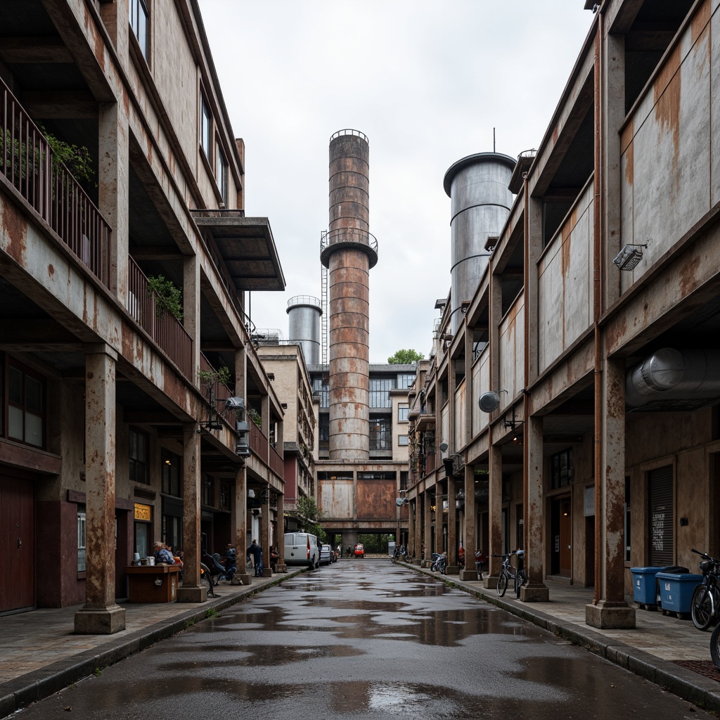 Prompt: Rustic industrial background, galvanized steel structures, metallic sheen, weathered textures, rough finishes, bold architectural lines, modern factory settings, urban cityscapes, cloudy grey skies, soft diffused lighting, shallow depth of field, 2/3 composition, realistic reflections, ambient occlusion.