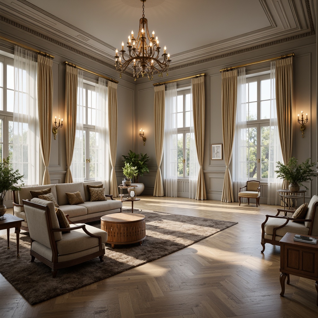 Prompt: Elegant classic interior, rich wood tones, creamy whites, soft grays, muted gold accents, luxurious velvety fabrics, ornate furnishings, intricate moldings, subtle texture contrasts, warm ambient lighting, shallow depth of field, 1/1 composition, realistic reflections, subtle color gradations.