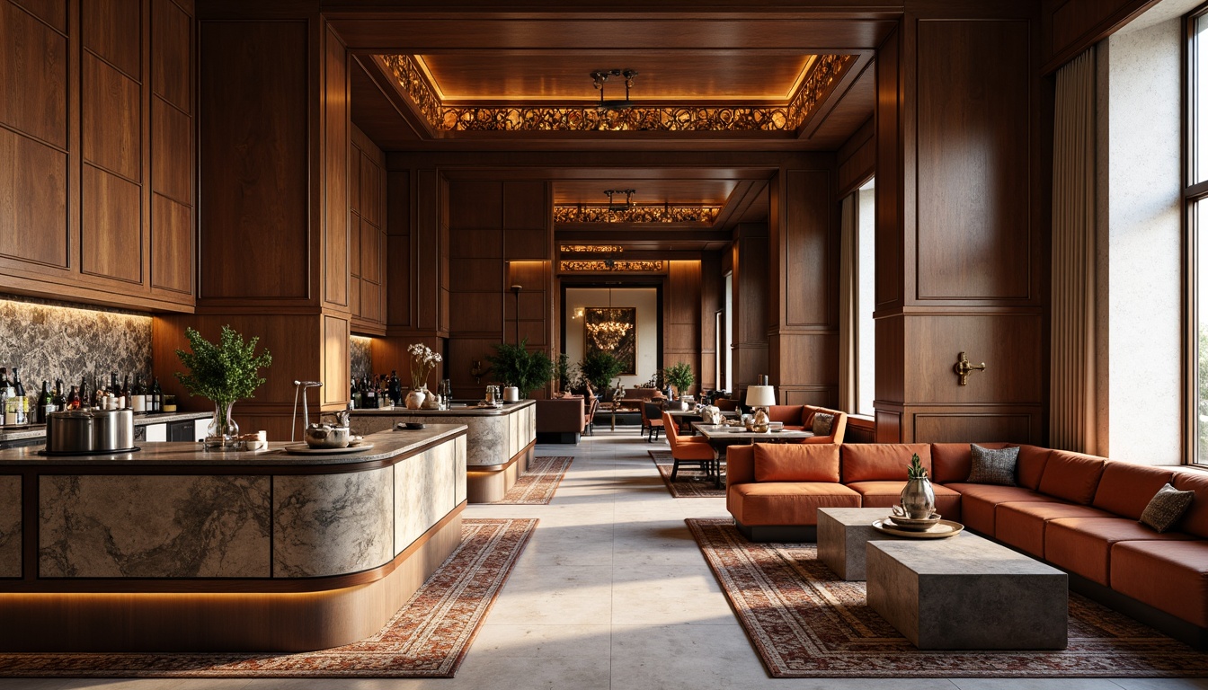 Prompt: Luxurious interior space, richly textured finishes, warm wooden accents, soft velvet upholstery, metallic sheen, glossy marble countertops, intricate stone mosaics, matte black steel frames, subtle leather grains, delicate glass patterns, natural fiber rugs, earthy terracotta tones, softbox lighting, 1/2 composition, realistic reflections, ambient occlusion.