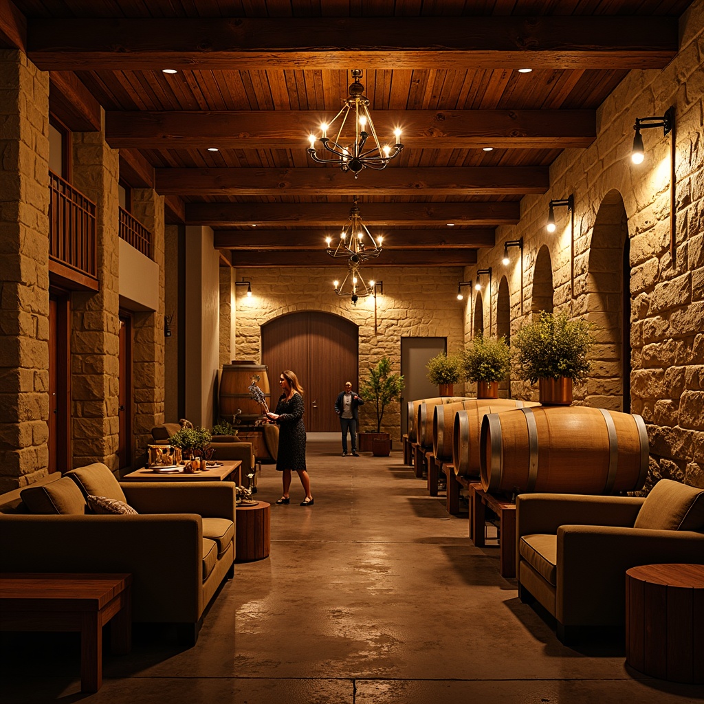 Prompt: Cozy winery interior, warm ambient lighting, rustic wooden barrels, vintage wine-making equipment, earthy stone walls, rich wood accents, soft golden glow, intimate seating areas, plush velvet furnishings, ornate metal chandeliers, dimmable lamps, warm beige tones, natural textures, autumnal color palette, misty morning atmosphere, shallow depth of field, 1/1 composition, realistic render, subtle camera movement.