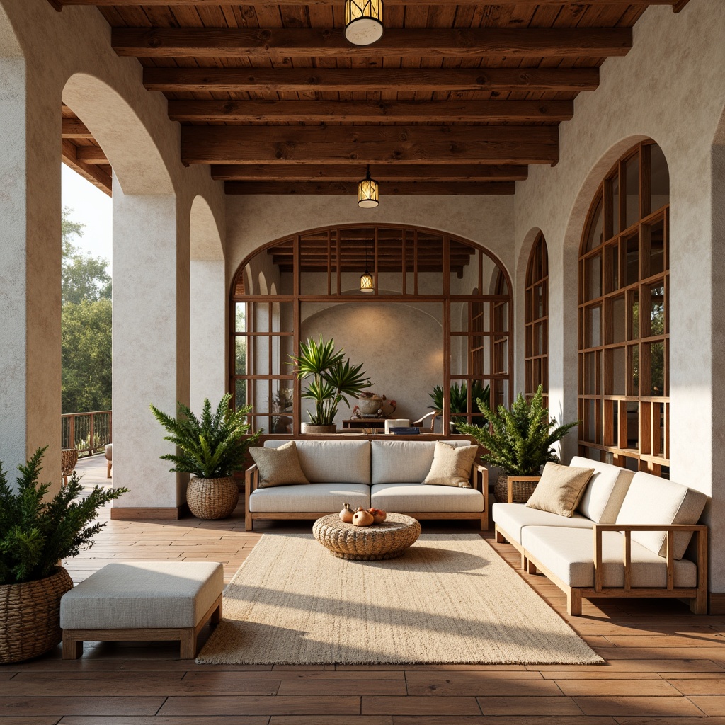 Prompt: Rustic hotel lobby, reclaimed wood accents, natural stone walls, earthy color palette, minimalist decor, woven textiles, rattan furniture, potted greenery, soft warm lighting, subtle shadows, 1/1 composition, realistic textures, ambient occlusion, wooden floorboards, linen fabrics, jute rugs, organic shapes, calm atmosphere, serene ambiance.