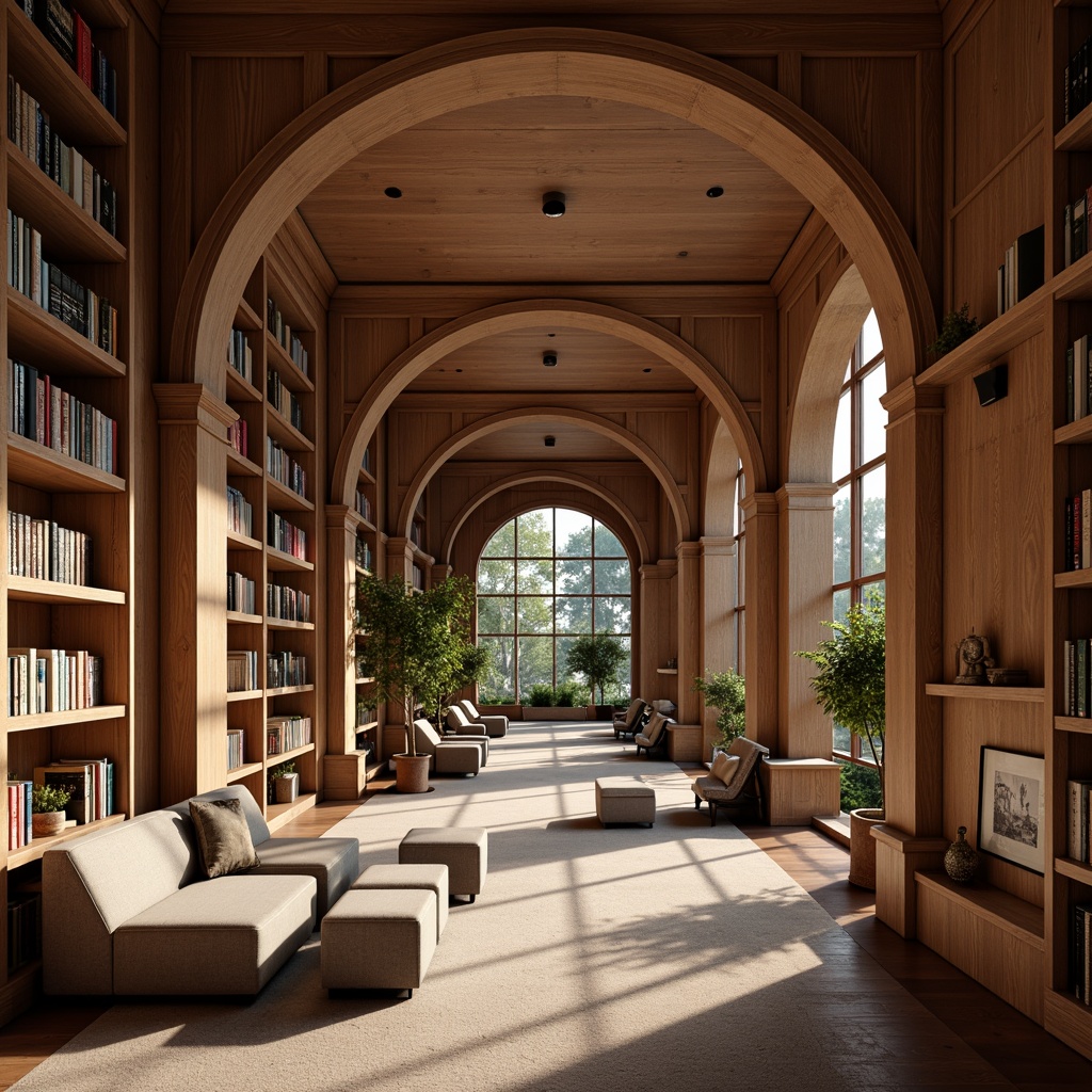 Prompt: Cozy library atmosphere, warm wooden bookshelves, comfortable reading nooks, soft carpet flooring, rich brown tones, subtle texture patterns, acoustic sound absorption, quiet footsteps, natural light filtering, tall windows, elegant archways, sophisticated interior design, modern minimalist aesthetic, durable easy-maintenance materials, stain-resistant surfaces, wheelchair accessible ramps, calm ambiance, focused studying environment.