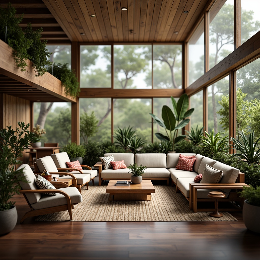 Prompt: Cozy living room, plush sofas, ergonomic chairs, soft cushions, warm lighting, wooden coffee table, potted plants, natural fiber rugs, calming color palette, oversized windows, gentle breeze, comfortable conversation pit, circular seating arrangement, symmetrical layout, harmonious textiles, vibrant accent pillows, soothing background music, relaxed ambiance, shallow depth of field, 1/2 composition, soft focus effect.