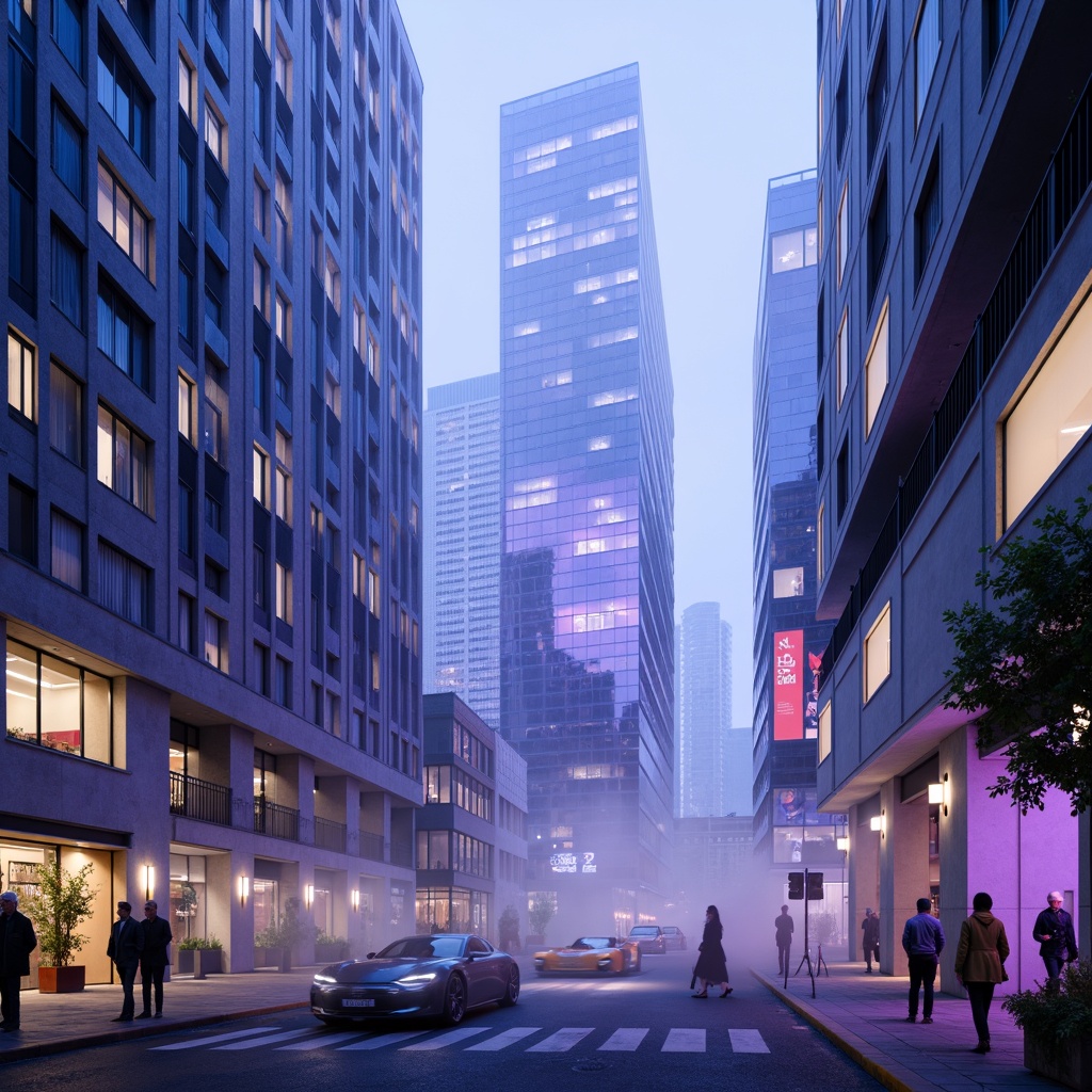 Prompt: Futuristic cityscape, lavender blue neon lights, sleek metallic skyscrapers, curved glass facades, holographic advertisements, retro-futuristic robots, levitating transportation pods, misty atmospheric effects, soft glowing accents, minimalist urban planning, avant-garde architecture, iridescent materials, luminescent streets, 3/4 composition, low-angle shot, cinematic lighting, shallow depth of field.