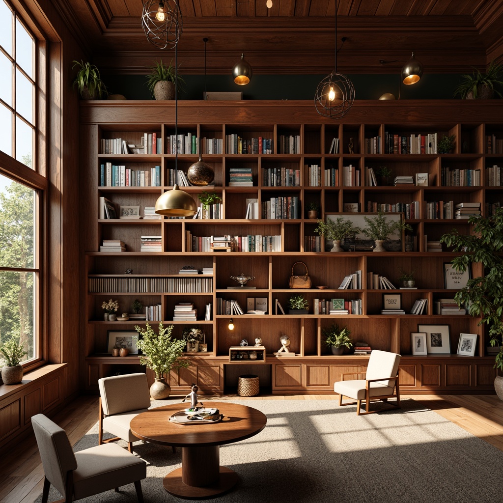 Prompt: Cozy library atmosphere, warm wooden shelves, vintage leather-bound books, comfortable reading nooks, modern minimalist tables, unique lighting fixtures, spherical pendant lamps, industrial metal shades, Edison bulb chandeliers, floor-to-ceiling windows, natural daylight, soft warm glow, intimate ambiance, rich wood accents, plush area rugs, ergonomic chairs, built-in bookcases, quiet study areas, inspirational quotes, soft background music, morning sunlight, shallow depth of field, 1/2 composition, realistic textures, ambient occlusion.