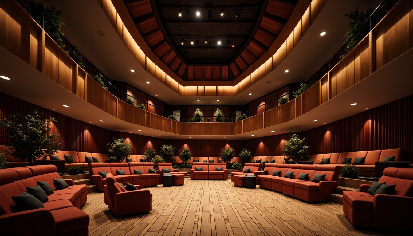 Prompt: Intimate music venue, warm lighting, wooden flooring, comfortable seating, plush cushions, rich fabrics, acoustic panels, soundproofing materials, curved rows, staggered seating, priority viewing areas, raised platforms, spotlights, dramatic shadows, 1/2 composition, shallow depth of field, realistic textures, ambient occlusion.