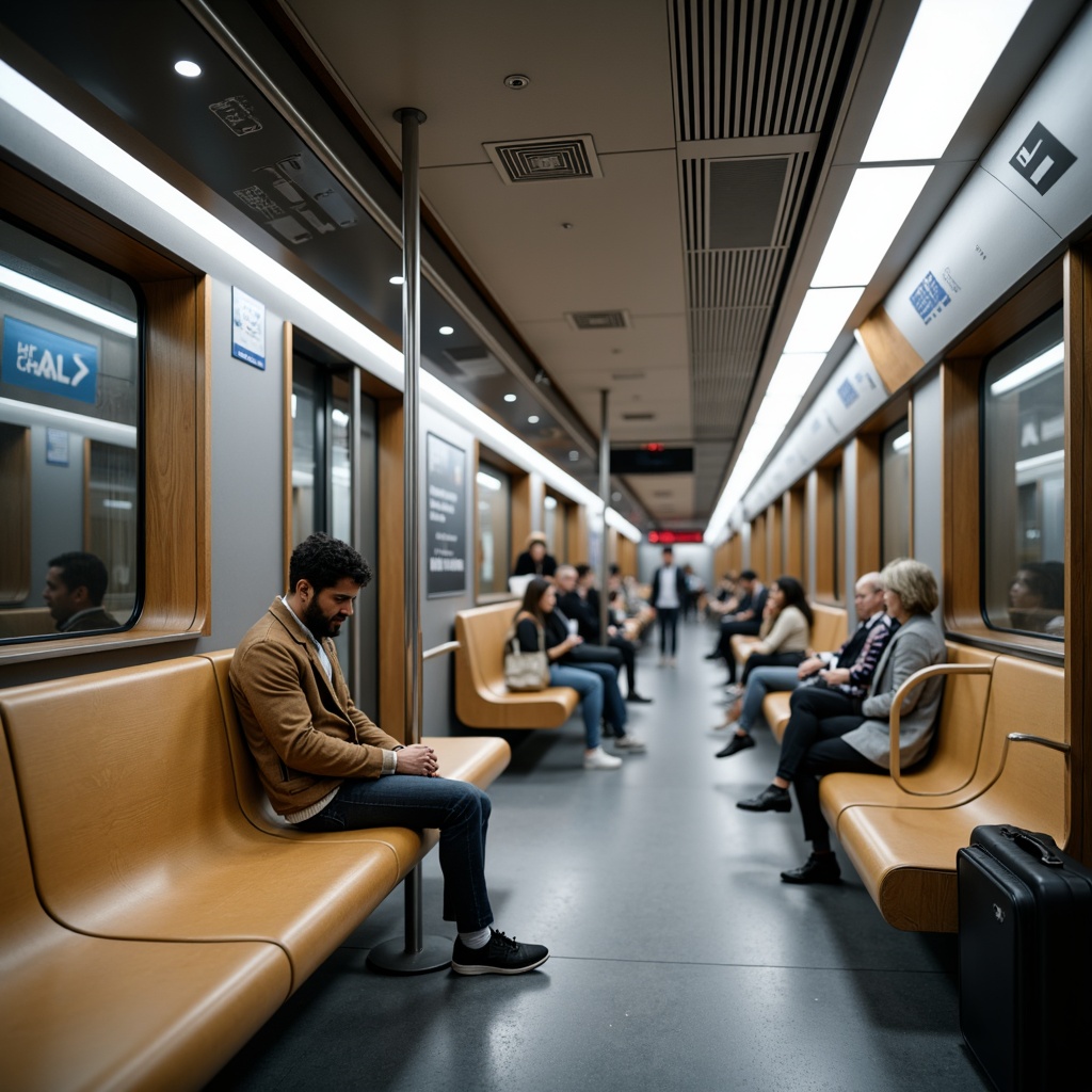 Prompt: Modern metro station, sleek benches, ergonomic seating, soft cushioning, warm wood tones, stainless steel frames, curved lines, minimalist design, ample legroom, USB charging stations, overhead luggage racks, gentle LED lighting, calm atmosphere, rush hour crowd, urban soundscape, busy city life, 1/1 composition, shallow depth of field, realistic textures, ambient occlusion.Please let me know if this meets your requirements!