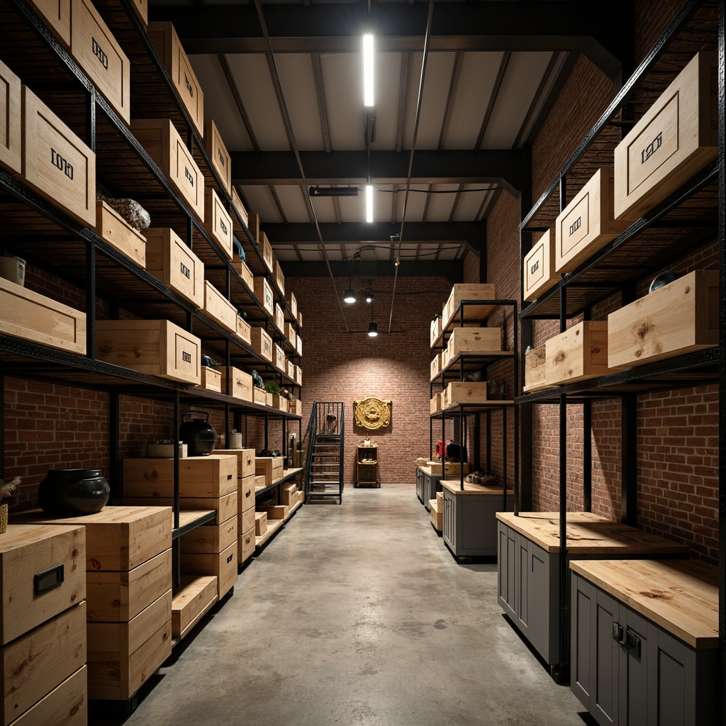 Prompt: Cozy storage room, industrial shelving units, metal cabinets, wooden crates, dimmable LED strips, warm white lighting, soft shadows, rustic brick walls, polished concrete floors, modern minimalist decor, functional task lighting, energy-efficient fixtures, adjustable track lights, aisle illumination, bright accent lights, reflective surfaces, subtle color temperatures, 1/1 composition, shallow depth of field, realistic textures.