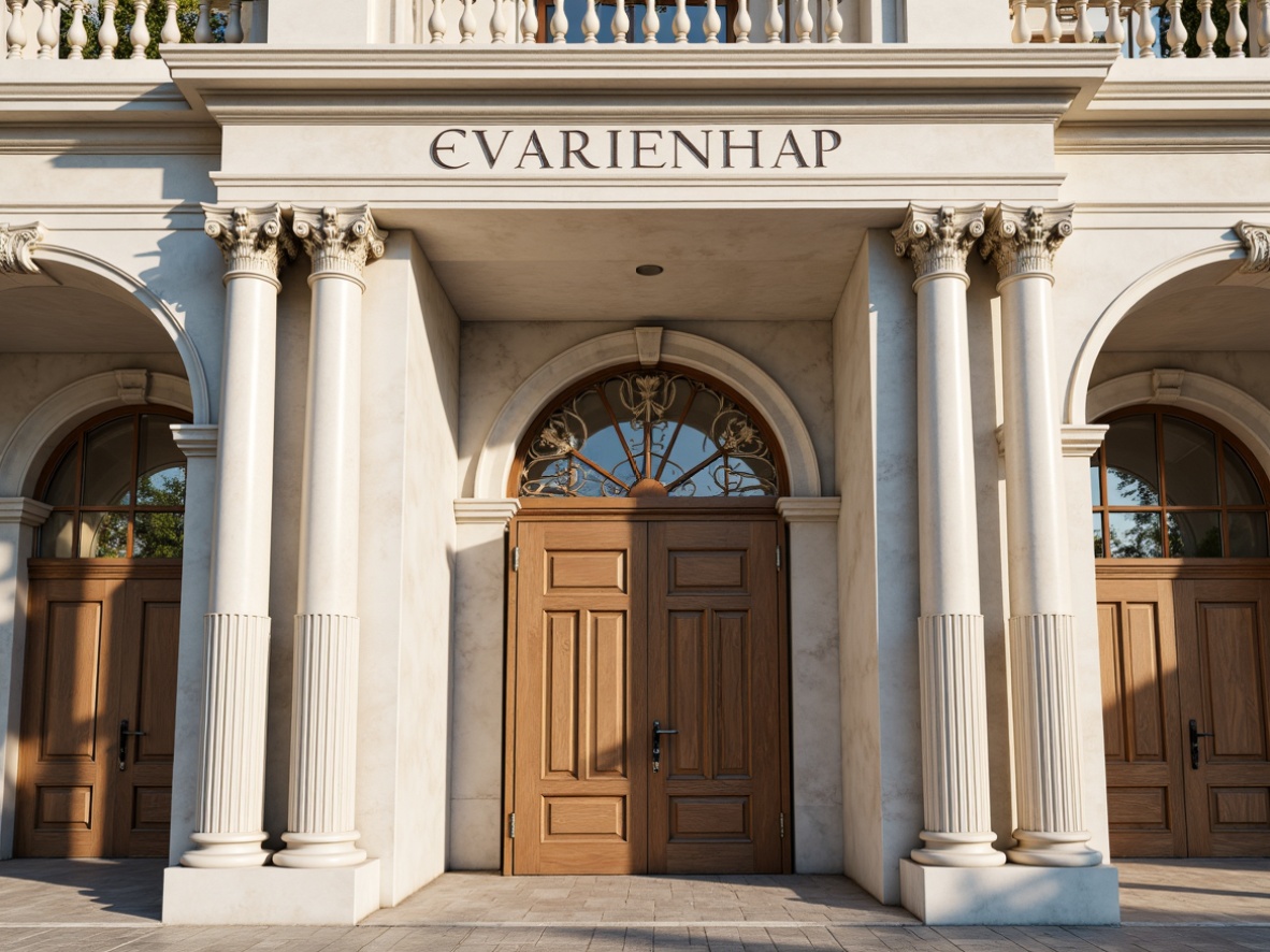 Prompt: Elegant neoclassical facade, ornate molding details, refined Corinthian columns, grandiose archways, symmetrical composition, subtle nuances of light and shadow, creamy white marble textures, richly ornamented pilasters, intricate acanthus leaf patterns, subtle gilding accents, dramatic chiaroscuro lighting, shallow depth of field, 2/3 composition, realistic renderings, ambient occlusion.