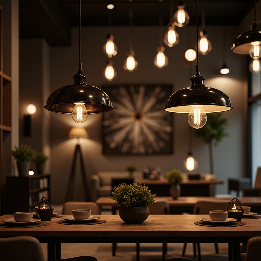 Prompt: Elegant chandeliers, modern pendant lights, sleek floor lamps, minimalist table lamps, industrial metal shades, rustic wooden fixtures, vintage Edison bulbs, warm cozy ambiance, soft warm lighting, shallow depth of field, 1/1 composition, realistic textures, ambient occlusion, luxurious living room, intimate dining area, sophisticated office space.