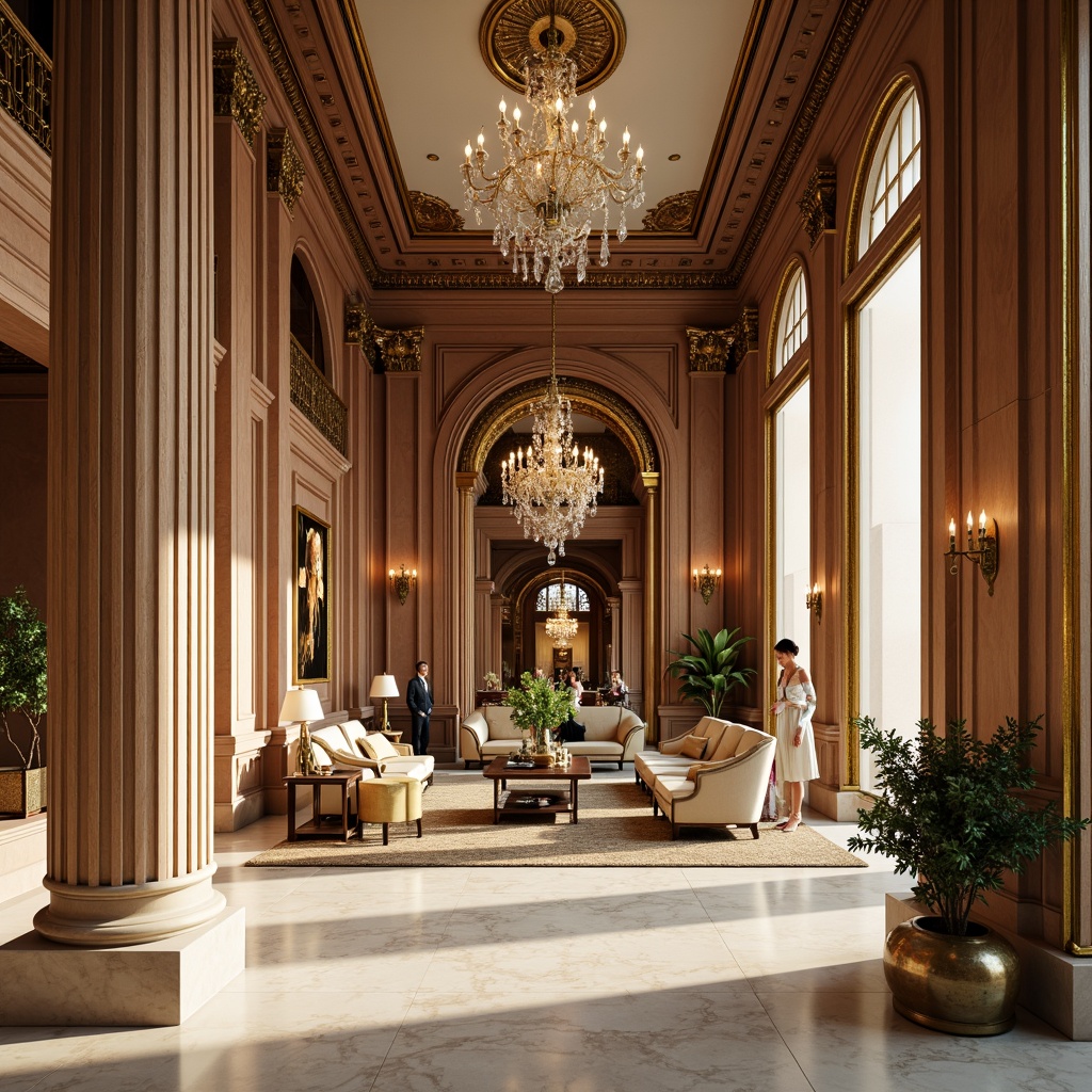 Prompt: Elegant living room, ornate columns, neoclassical architecture, rich wood paneling, cream marble floors, intricate moldings, gilded details, luxurious velvet drapes, crystal chandeliers, soft warm lighting, shallow depth of field, 3/4 composition, symmetrical balance, realistic textures, ambient occlusion.