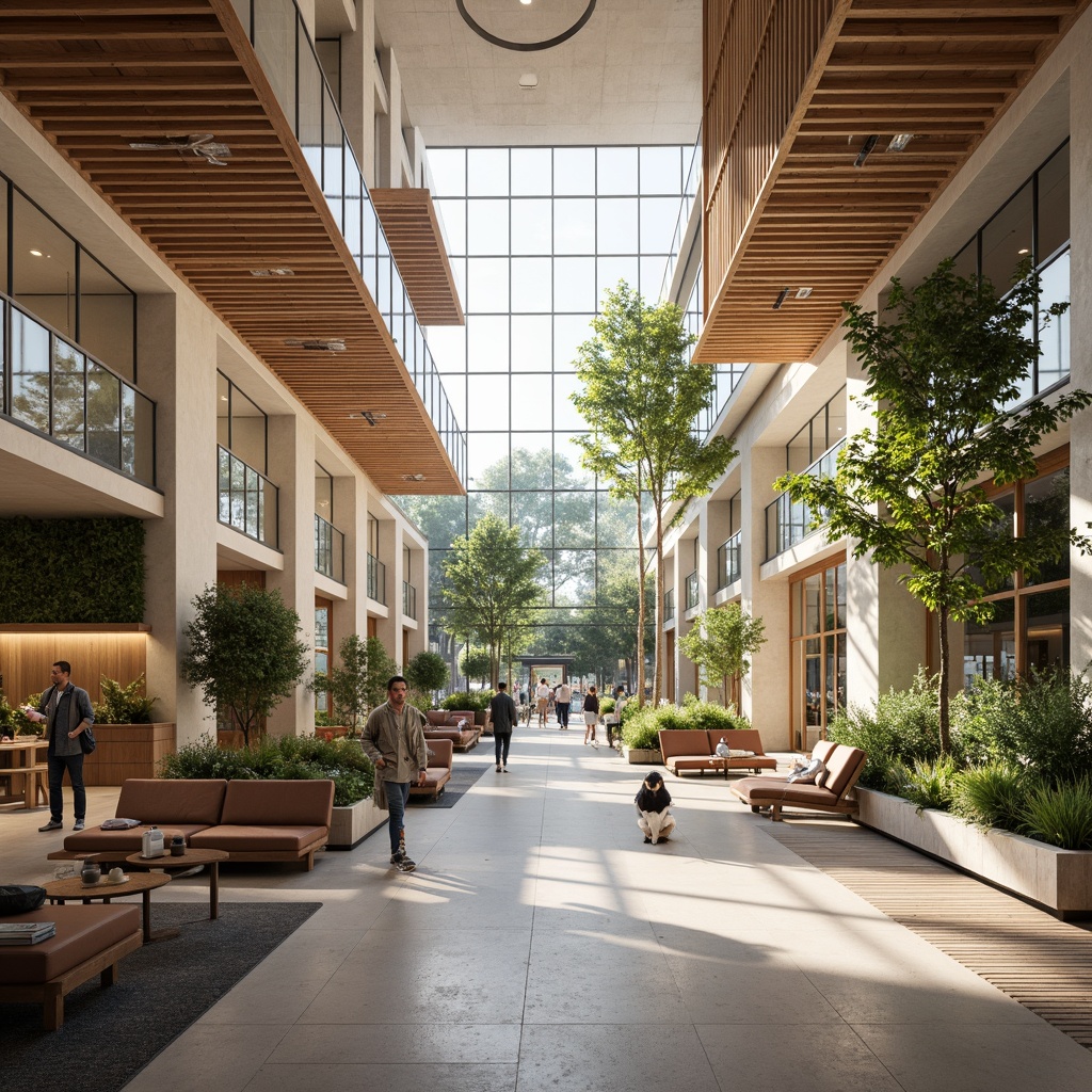 Prompt: Minimalist shopping center, open layout, Nordic aesthetic, blonde wood accents, sleek metal beams, abundant natural light, floor-to-ceiling windows, modern Scandinavian furniture, cozy seating areas, green walls, lush plants, warm atmosphere, soft ambient lighting, shallow depth of field, 3/4 composition, panoramic view, realistic textures, ambient occlusion.