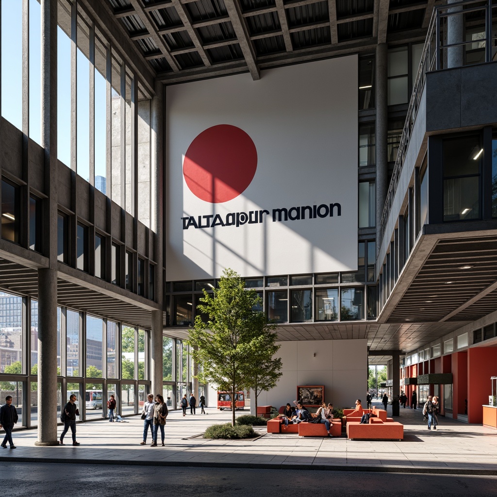 Prompt: Functional bus station, rectangular shapes, clean lines, industrial materials, steel beams, concrete floors, large glass windows, minimalist aesthetic, open-plan waiting area, geometric benches, bold typography, primary color scheme, red accents, modernist architecture, urban setting, city streets, busy atmosphere, dynamic lighting, high-contrast shadows, dramatic angles, 2-point perspective, strong diagonals, abstract textures, ambient occlusion.