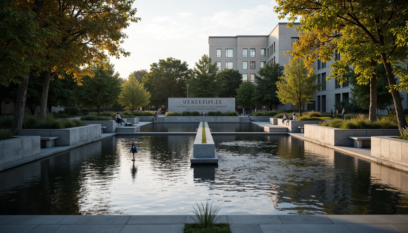 Prompt: Solemn memorial, granite monuments, peaceful surroundings, lush greenery, walking paths, benches, calm water features, subtle lighting, shallow depth of field, 1/2 composition, symmetrical balance, natural stone materials, elegant typography, commemorative plaques, historical references, serene atmosphere, soft warm lighting, panoramic view, realistic textures, ambient occlusion.