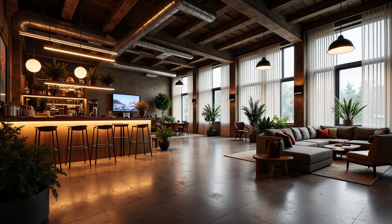 Prompt: Soft warm glow, LED strips, ambient lighting, cozy atmosphere, modern fixtures, industrial chic, exposed ductwork, urban loft style, polished concrete floors, metal beams, reclaimed wood accents, floor-to-ceiling windows, natural daylight, sheer curtains, diffused light, layered lighting, task lighting, accent lighting, 3-point lighting, high-contrast ratio, dramatic shadows, warm color temperatures, energy-efficient solutions, smart home automation.