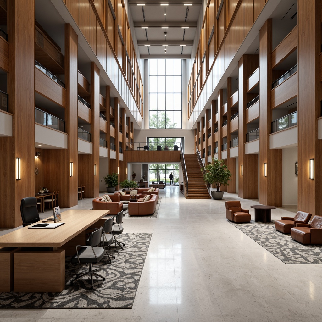 Prompt: Modern courthouse interior, sleek wooden accents, polished marble floors, high ceilings, grand staircases, contemporary furniture pieces, ergonomic chairs, minimalist desks, leather upholstery, stainless steel fixtures, geometric patterned rugs, subtle color palette, natural light filtering, softbox lighting, 1/2 composition, realistic reflections, ambient occlusion.