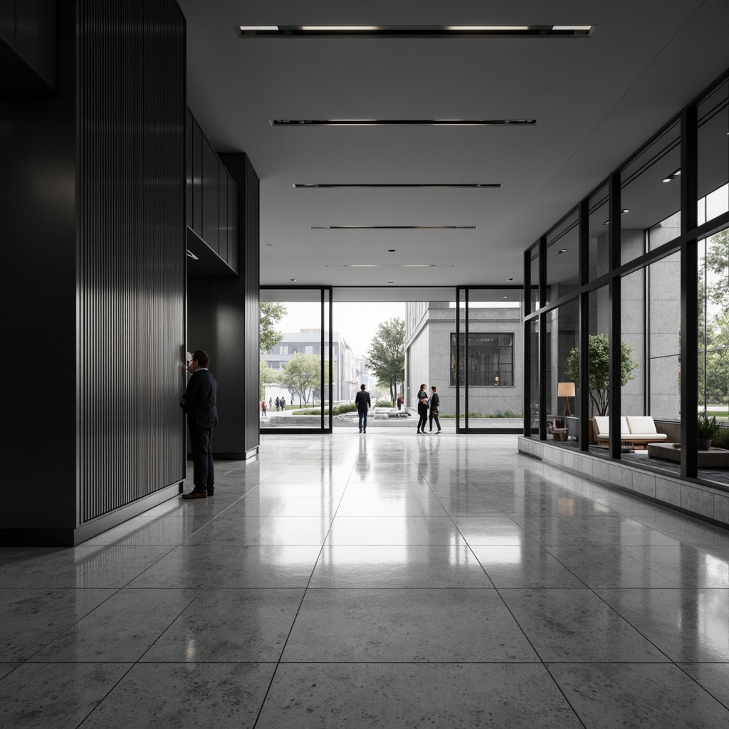 Prompt: Monochromatic color scheme, sleek lines, minimal ornaments, polished metal accents, luxurious marble floors, geometric shapes, oversized windows, sliding glass doors, ambient lighting, soft shadows, 1/1 composition, shallow depth of field, cinematic view, realistic reflections, subtle textures.