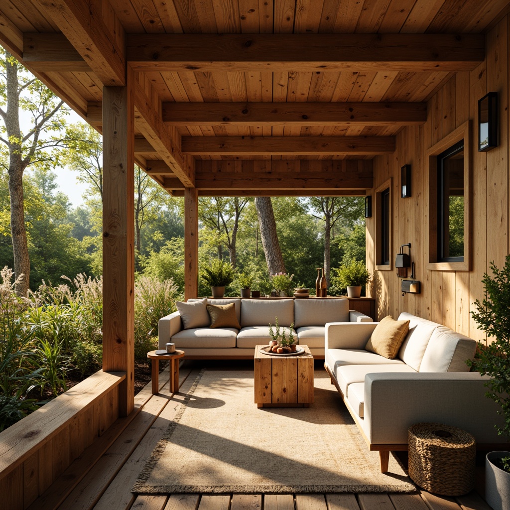 Prompt: Rustic wooden cottage, wheat-inspired color scheme, warm beige tones, earthy brown accents, natural textures, distressed wood planks, vintage metal fixtures, cozy interior atmosphere, soft warm lighting, shallow depth of field, 1/1 composition, realistic wood grain, ambient occlusion, serene forest surroundings, lush greenery, afternoon sunlight filtering through trees.