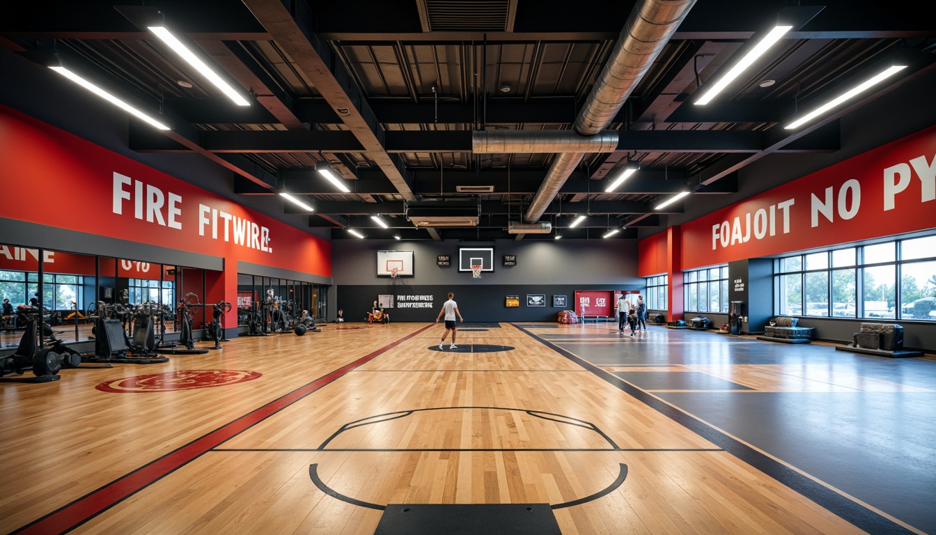 Prompt: Modern gymnasium interior, high ceilings, polished wooden floors, athletic equipment, basketball hoops, tennis courts, mirrored walls, motivational quotes, energizing color schemes, LED strip lights, suspended ceiling fixtures, indirect ambient lighting, task-oriented spotlights, high-intensity fitness areas, soft warm glow, shallow depth of field, 1/1 composition, realistic textures, ambient occlusion.