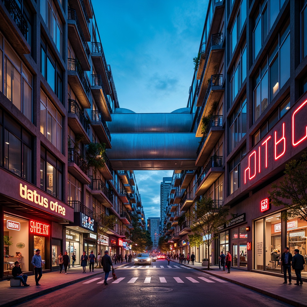 Prompt: Vibrant industrial landscape, concrete warehouses, metal cladding, exposed ductwork, functional pipes, eclectic machinery, neon signage, bold color schemes, geometric shapes, abstract patterns, urban cityscape, busy streets, night scene, dramatic lighting, high contrast, cinematic composition, symmetrical framing, sharp focus, realistic textures, ambient occlusion.