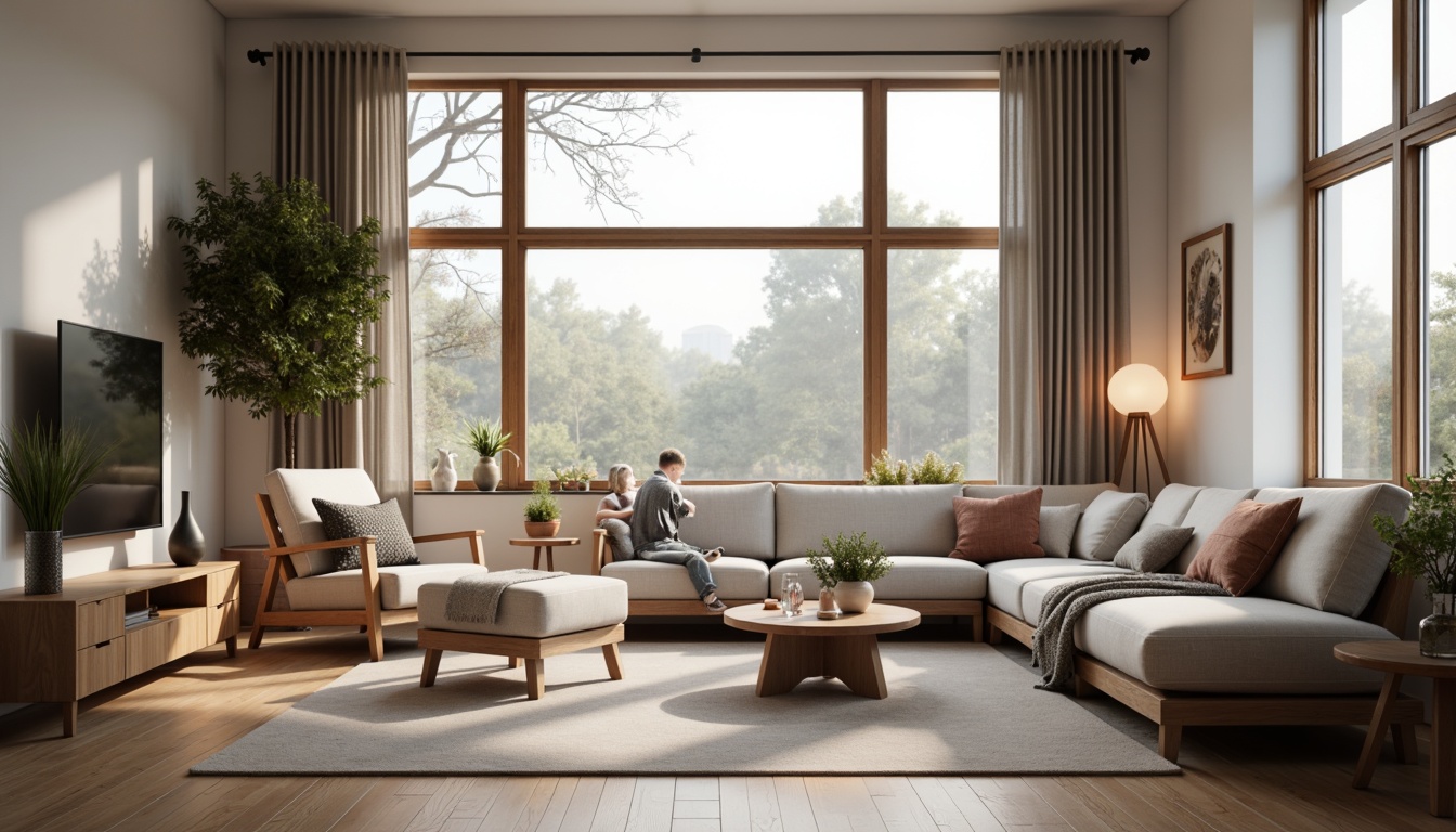 Prompt: Cozy Scandinavian living room, large windows, soft natural light, wooden floors, minimal decor, white walls, Nordic furniture, warm textiles, candlelight, ambient atmosphere, gentle shadows, 1/1 composition, shallow depth of field, soft focus, realistic wood textures, subtle color palette.