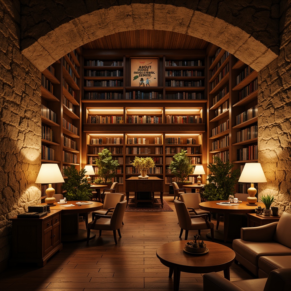 Prompt: Cozy university library, warm wooden shelves, soft glowing lamps, comfortable reading nooks, natural stone walls, earthy color scheme, rustic wooden tables, ergonomic chairs, inspirational quotes, softbox lights, indirect illumination, 1/2 composition, shallow depth of field, realistic textures, ambient occlusion.