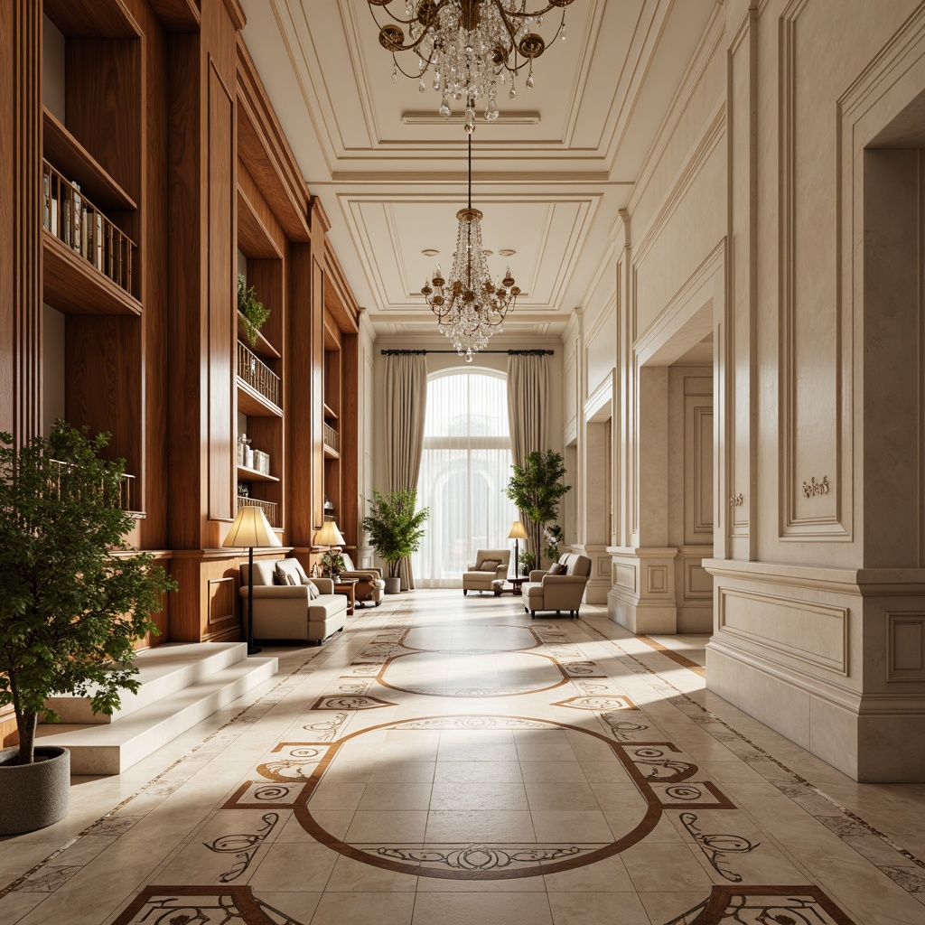 Prompt: Marble floors, herringbone parquetry, walnut hardwood, ornate medallions, intricate inlays, subtle sheen, cream-colored limestone, elegant moldings, neoclassical patterns, sophisticated textures, high-gloss finish, 3/4 composition, shallow depth of field, warm soft lighting, luxurious ambiance, refined color palette.