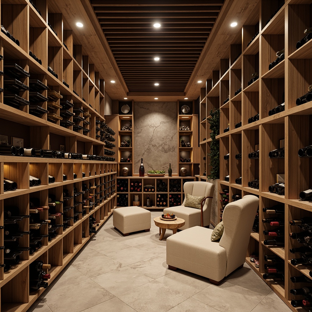 Prompt: Luxurious wine cellar, temperature-controlled environment, humidified air circulation, precision cooling systems, insulated walls and floors, dimmable LED lighting, rich wood tones, elegant metalwork, sophisticated climate monitoring, advanced humidity sensors, precise temperature regulation, optimal storage conditions, premium wine racks, soft focus photography, warm color palette, atmospheric misting, subtle ambient noise.