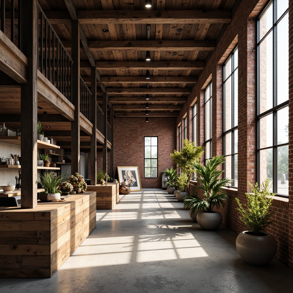 Prompt: Rustic industrial atmosphere, exposed brick walls, metal beams, reclaimed wood accents, concrete floors, minimalist decor, urban loft vibe, natural light pouring in, large windows, steel frames, industrial chic aesthetic, distressed textures, warm color palette, cozy ambiance, shallow depth of field, 1/1 composition, dramatic shadows, high contrast lighting, realistic materials.