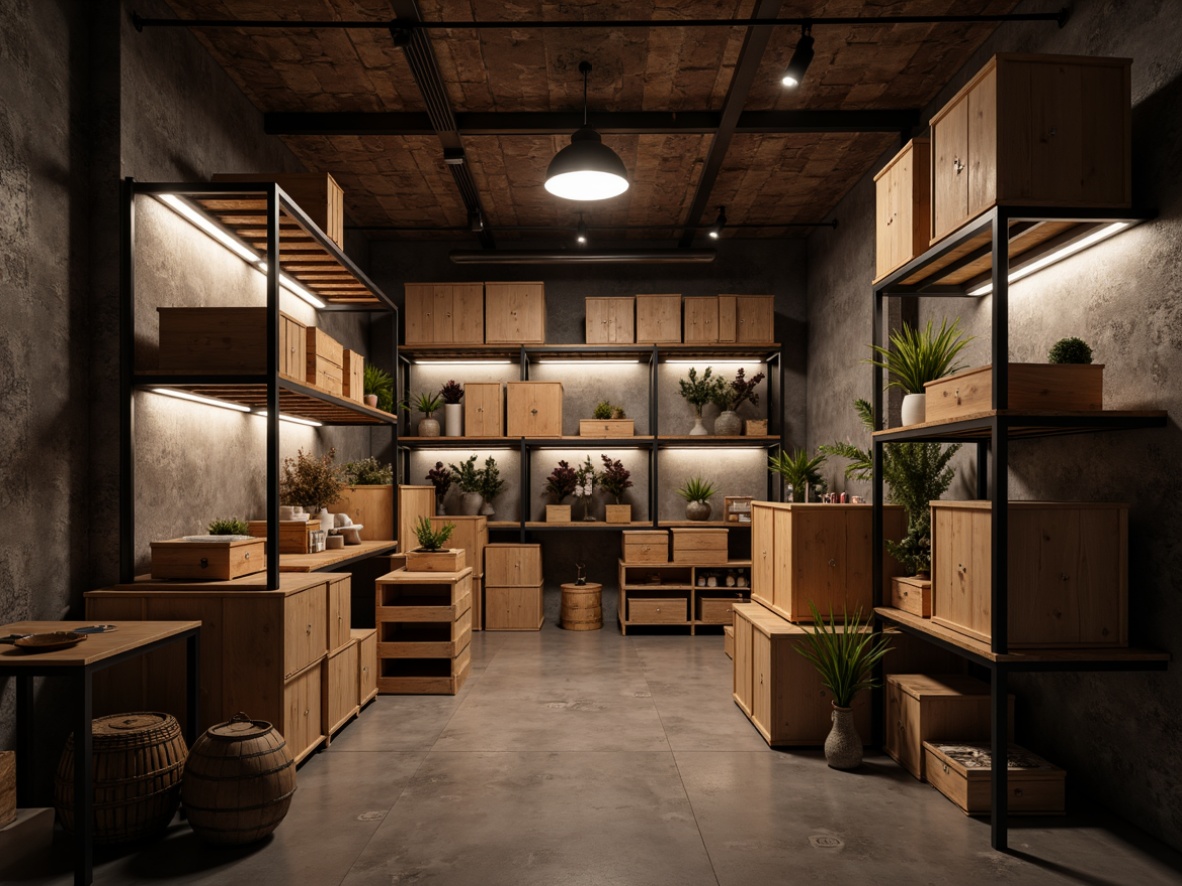 Prompt: Cozy storage room, rustic wooden crates, dimmable LED strip lights, warm white tone, metal shelving units, industrial-style lighting fixtures, exposed brick walls, concrete floors, modern minimalist decor, soft shadows, subtle gradient effects, 1/1 composition, realistic reflections, ambient occlusion.