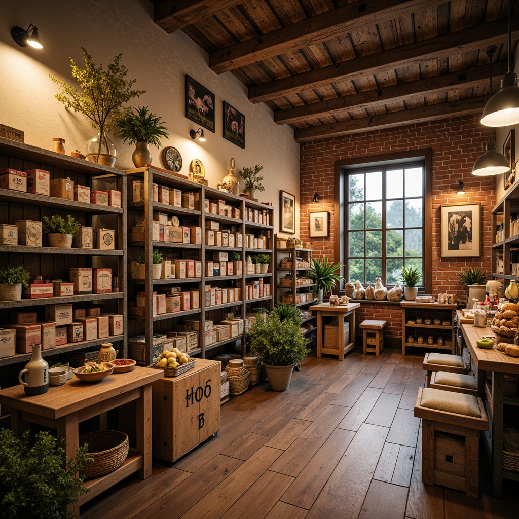 Prompt: Vintage grocery store, distressed wooden crates, rustic metal shelving, worn brick walls, reclaimed wood flooring, warm candlelight, soft pastel colors, ornate decorative tiles, antique furnishings, floral patterns, natural stone accents, earthy tone color palette, warm beige lighting, shallow depth of field, 1/2 composition, realistic textures, ambient occlusion.