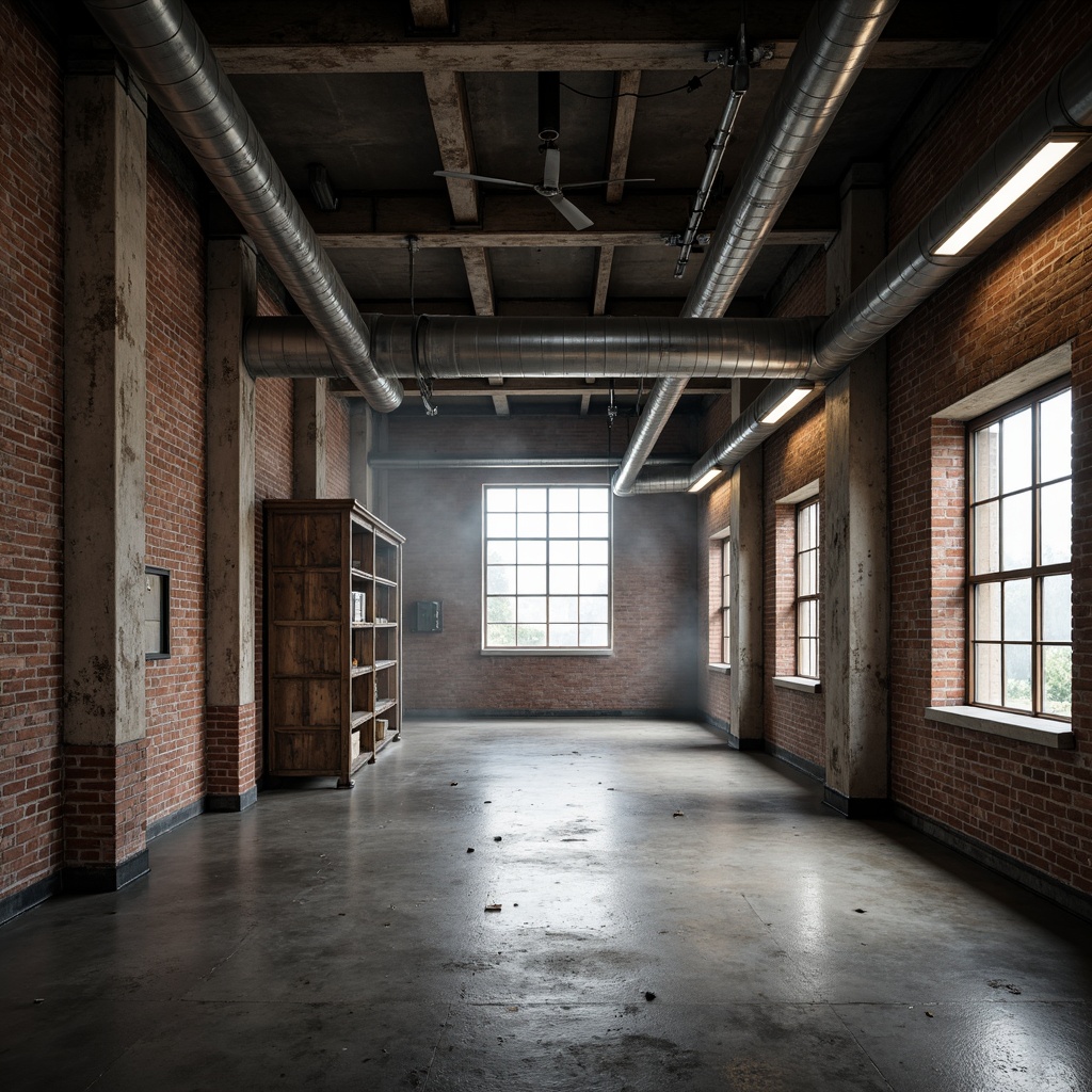 Prompt: Exposed brick walls, metal beams, industrial pipes, concrete floors, minimalist decor, functional lighting, reclaimed wood accents, urban loft atmosphere, abandoned factory setting, distressed textures, monochromatic color scheme, high ceilings, large windows, natural light pouring in, subtle shadows, atmospheric mist, cinematic mood, 1/2 composition, dramatic backlighting, realistic rust and decay.