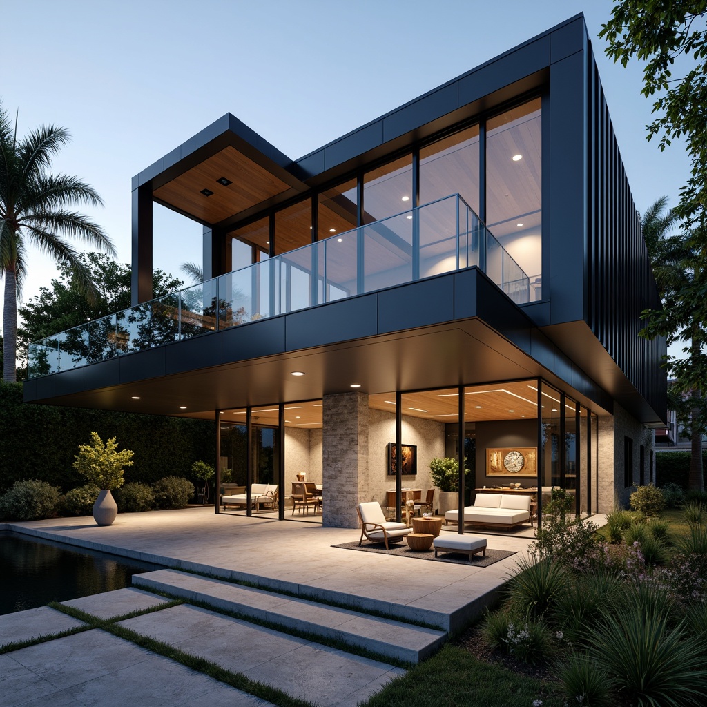 Prompt: Luxurious modern villa, sleek metal facade, large glass windows, natural stone walls, wooden accents, polished marble floors, minimalist interior design, ambient lighting, soft shadows, shallow depth of field, 3/4 composition, realistic textures, atmospheric perspective.