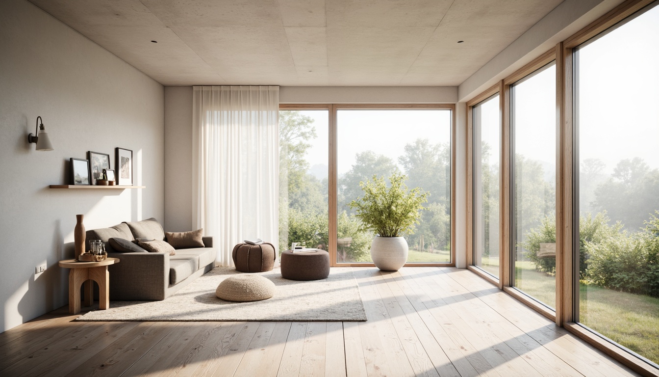 Prompt: Minimalist Scandinavian interior, large windows, abundant natural light, light-colored wood flooring, whitewashed walls, sparse furnishings, cozy textiles, nature-inspired accents, airy atmosphere, subtle shadows, soft warm lighting, shallow depth of field, 1/1 composition, realistic textures, ambient occlusion.