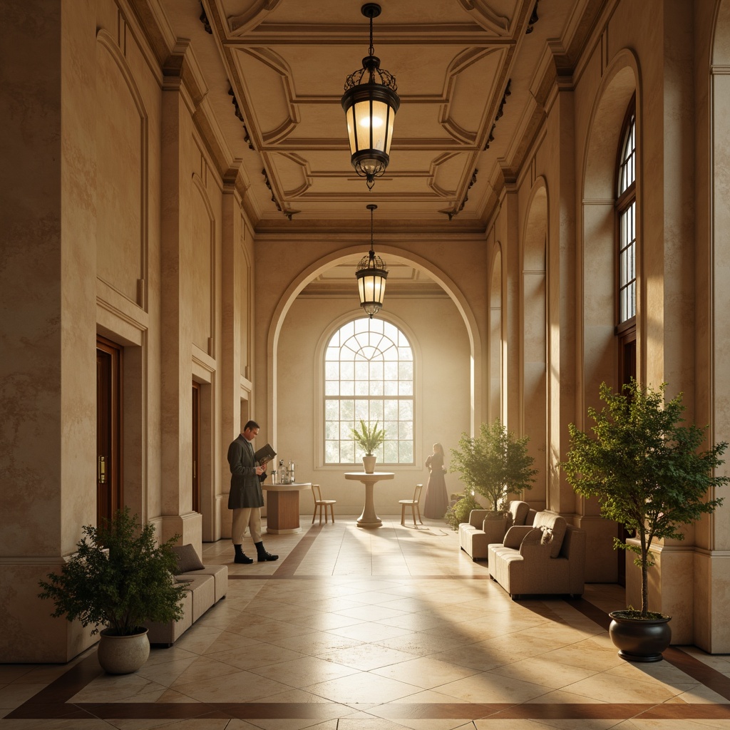 Prompt: Ethereal memorial interior, soft diffused light, warm beige walls, subtle texture, solemn ambiance, gentle shadows, nuanced layering, delicate archways, ornate moldings, vintage lanterns, elegant chandeliers, refined wooden accents, muted color palette, cream-toned marble floors, dramatic ceiling heights, intricate stained glass, subtle LED lighting, 1/2 composition, soft focus, shallow depth of field, realistic reflections.