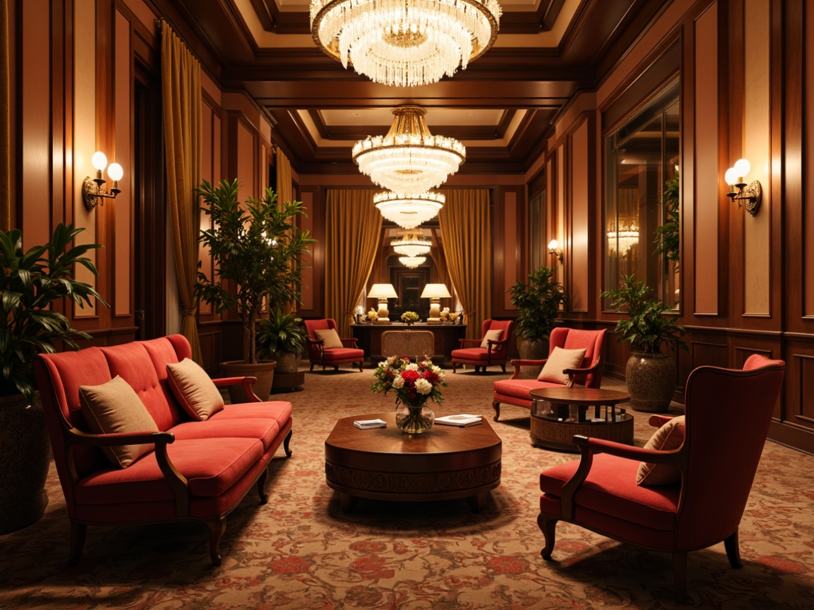 Prompt: Luxurious hotel lobby, ornate chandeliers, rich wood paneling, plush velvet sofas, antique furnishings, elegant drapery, intricate carpet patterns, vintage decor pieces, classic column architecture, warm golden lighting, soft focused blur, shallow depth of field, 1/2 composition, realistic textures, ambient occlusion.