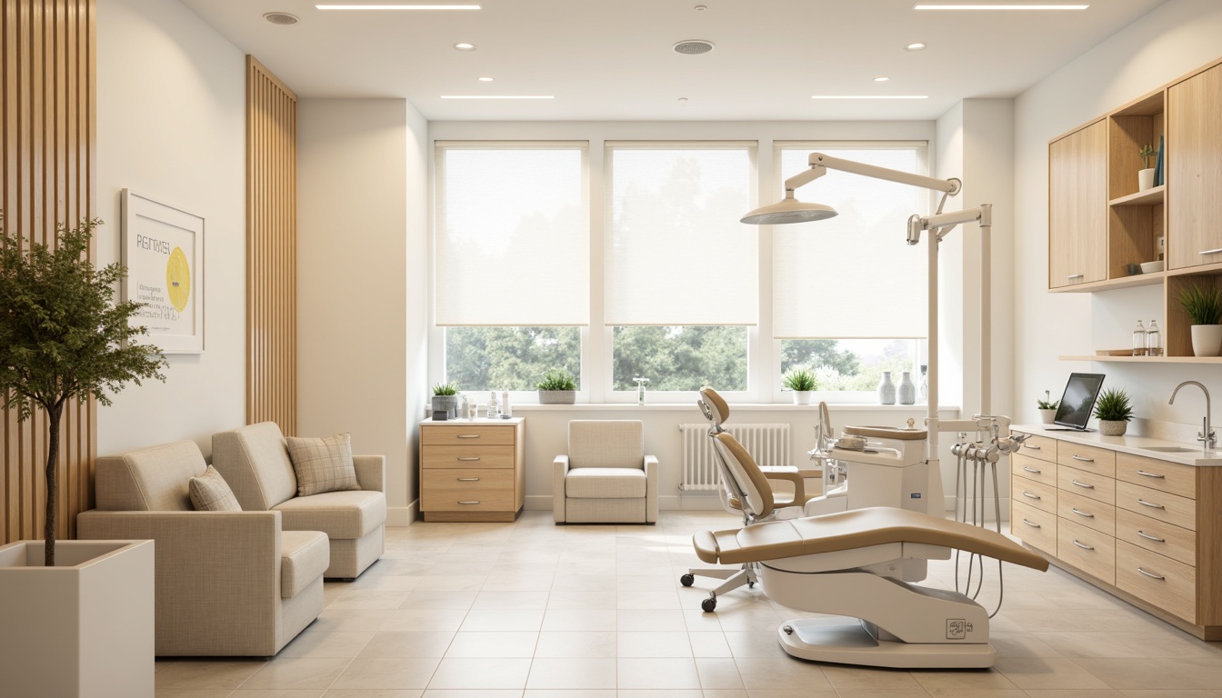 Prompt: \Calm dental clinic atmosphere, soft pastel colors, gentle whites, creamy textures, natural wood accents, sleek metal equipment, minimalist decor, subtle branding elements, warm LED lighting, shallow depth of field, 1/2 composition, realistic renderings, ambient occlusion.\Please let me know if this meets your requirements or if you need any adjustments!