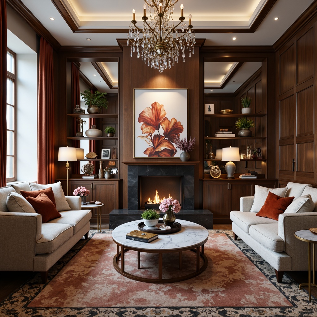 Prompt: Luxurious vases, elegant chandeliers, ornate mirrors, plush area rugs, statement furniture pieces, metallic accents, velvet drapes, marble coffee tables, abstract artwork, decorative wall shelves, luxurious fabrics, rich wood tones, sophisticated color schemes, modern sculptures, sleek floor lamps, textured throw pillows, refined side tables, artistic centerpieces.