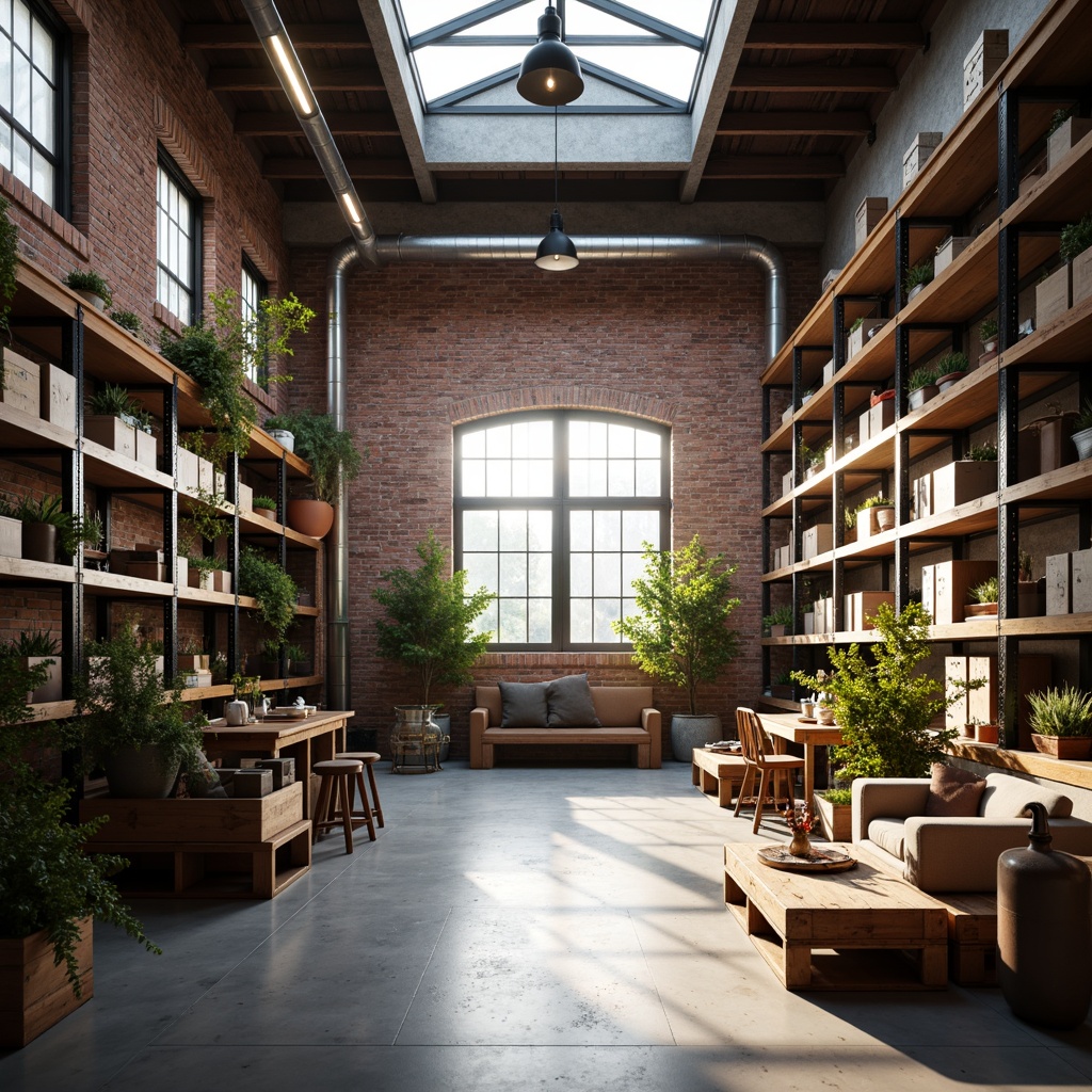 Prompt: Industrial warehouse interior, Scandinavian style, exposed brick walls, polished concrete floors, wooden crates, metal shelving units, modern pendant lamps, suspended linear lighting, soft warm glow, diffused natural light, clerestory windows, minimalist decor, functional furniture, rustic wood accents, matte black metal frames, cozy atmosphere, morning sunlight, shallow depth of field, 2/3 composition, realistic textures, ambient occlusion.