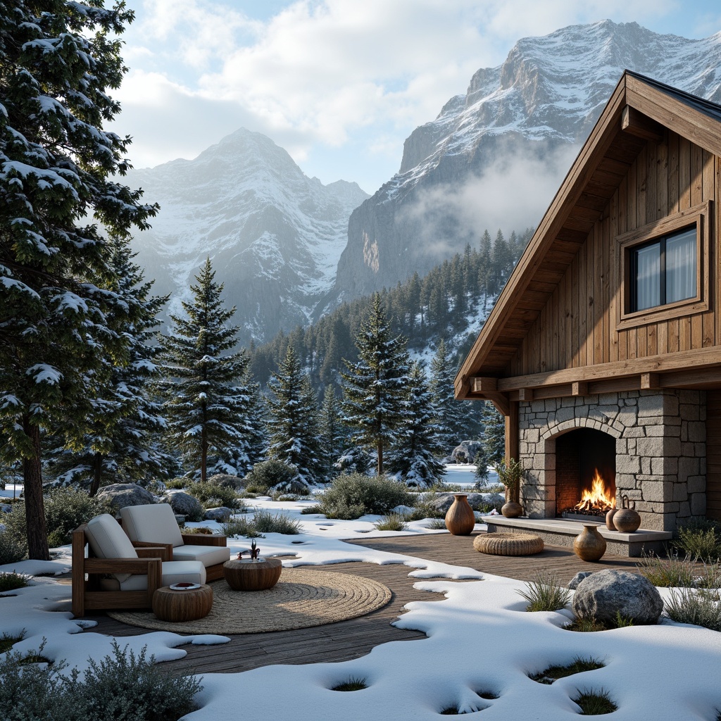 Prompt: Nordic forest, snow-capped mountains, misty morning, soft fog, rustic wooden cabins, cozy fireplaces, natural stone walls, woven textiles, vintage Scandinavian patterns, earthy tones, moss green, sky blue, creamy whites, warm beige, rich wood accents, minimalist decor, clean lines, organic shapes, soft diffused lighting, atmospheric perspective, 1/1 composition, realistic materials, subtle ambient occlusion.