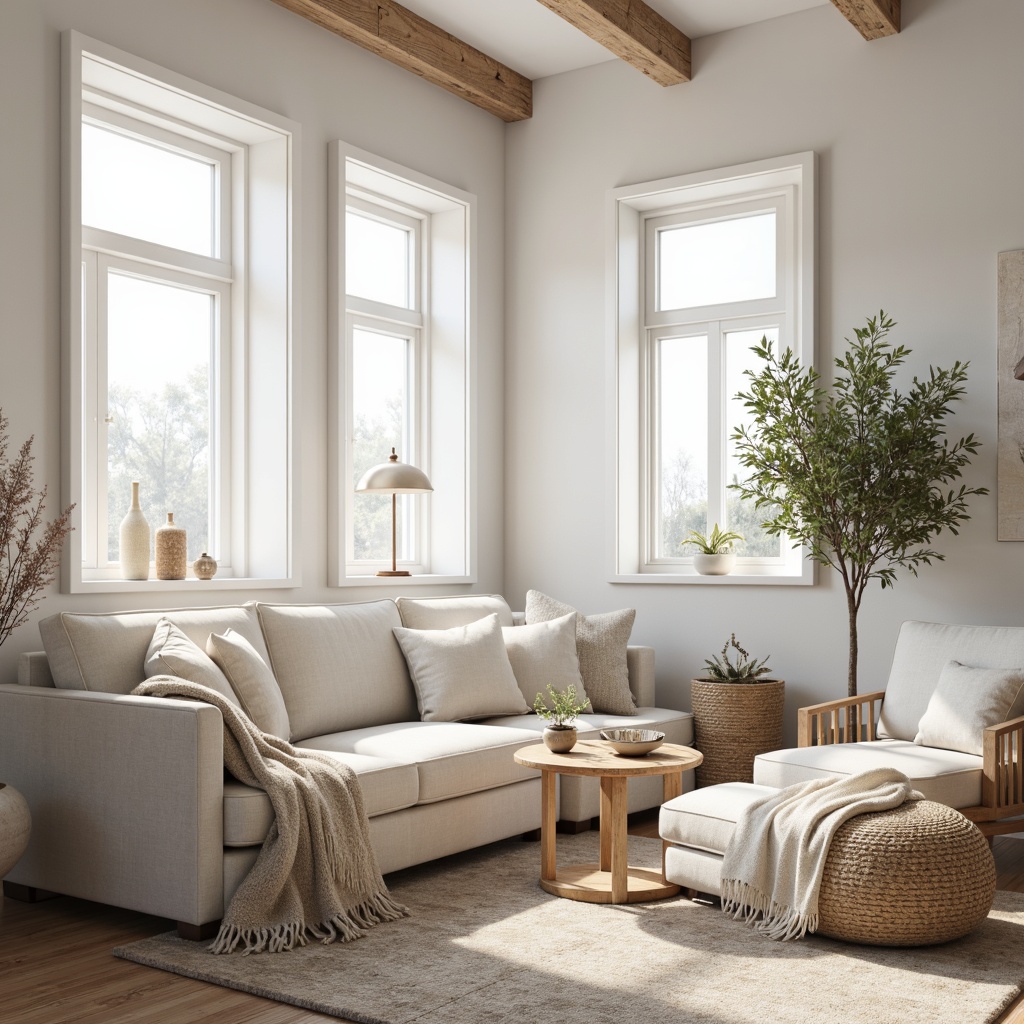 Prompt: Natural light-filled rooms, minimalist decor, wooden accents, soft pastel colors, calming whites, creamy beiges, gentle grays, blues reminiscent of Nordic skies, earthy browns, nature-inspired textiles, woven baskets, organic shapes, subtle patterns, cozy throw blankets, warm candlelight, serene atmosphere, 1/1 composition, shallow depth of field, soft focus, realistic textures, ambient occlusion.