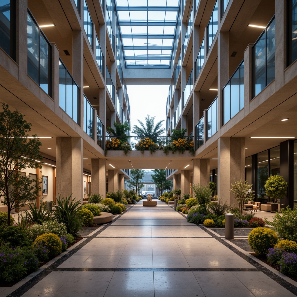 Prompt: Grand courthouse entrance, elegant archways, sleek stone columns, polished marble floors, modern contemporary architecture, large glass atrium, open-air rooftop, lush greenery, vibrant flower arrangements, sophisticated LED lighting, shallow depth of field, 3/4 composition, panoramic view, realistic textures, ambient occlusion.