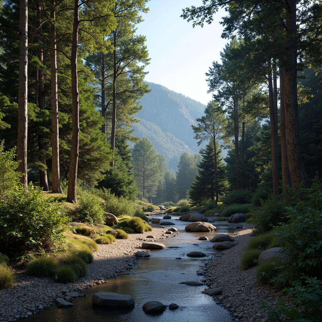 Prompt: Earthy tones, mossy greens, weathered woods, sky blue hues, sandy beiges, rocky textures, misty atmospheres, dewy mornings, forest floors, riverbed pebbles, mountainous landscapes, natural stone formations, driftwood accents, botanical patterns, organic shapes, warm sunlight, soft shadows, 1/2 composition, realistic renderings, ambient lighting.