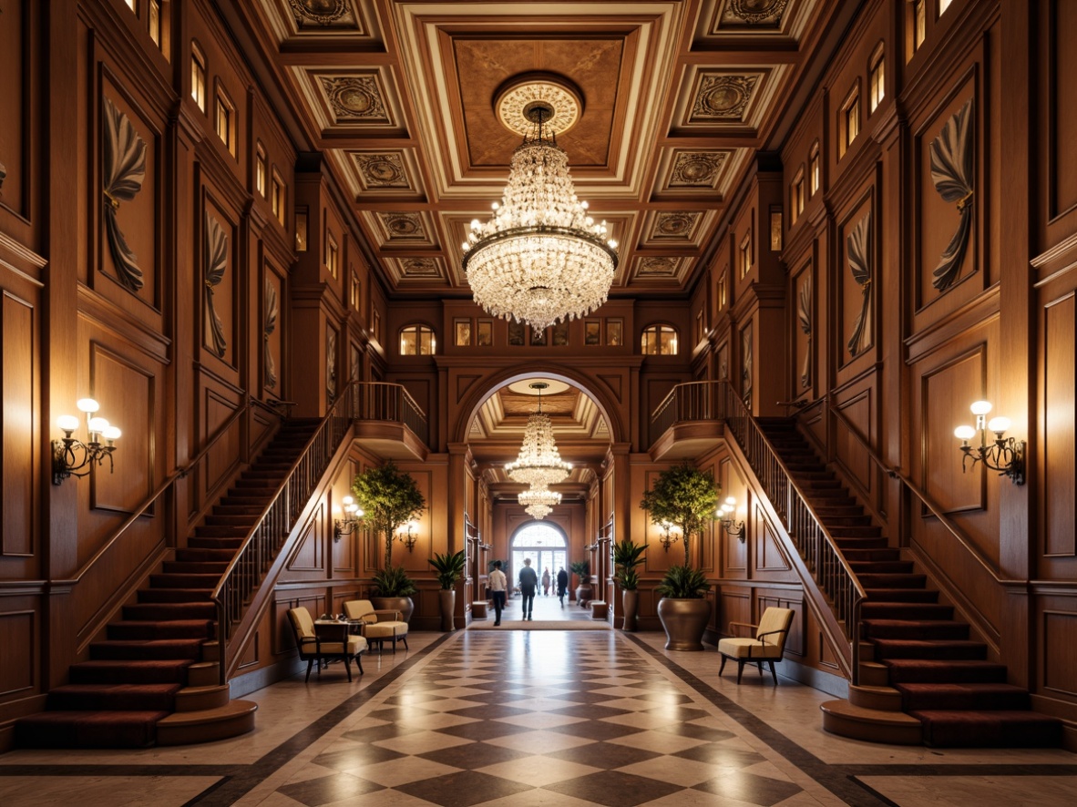 Prompt: Elegant neoclassical interior, ornate molding designs, intricate plasterwork, decorative ceiling medallions, grand entrance halls, sweeping staircases, luxurious chandeliers, rich wood paneling, velvet drapes, antique furnishings, subtle warm lighting, soft focus, 1/2 composition, atmospheric perspective, realistic textures, ambient occlusion.