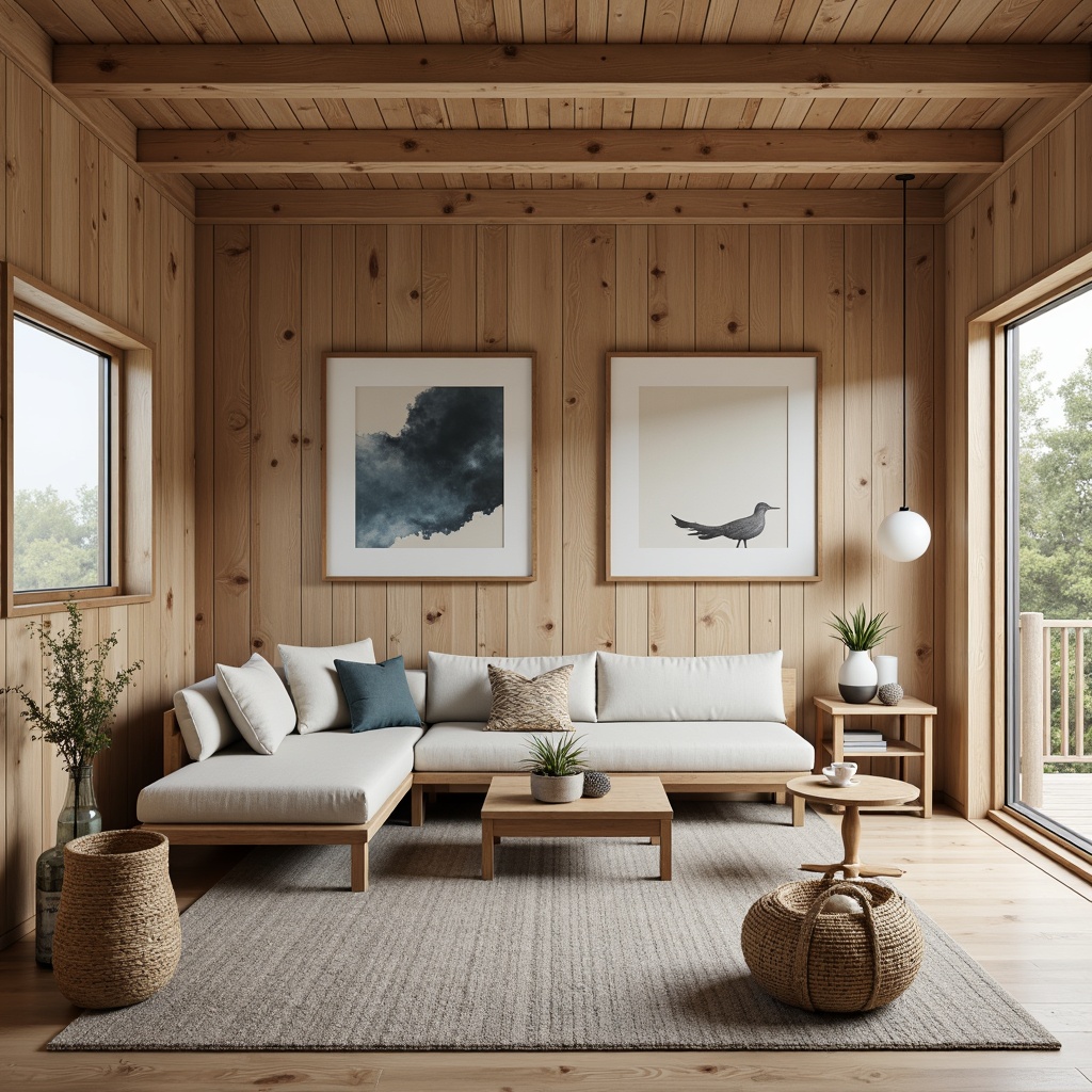 Prompt: Nordic cabin, rustic wooden walls, earthy tones, muted color palette, soft creamy whites, warm beige, gentle grays, calming blues, natural textiles, woven baskets, minimal ornamentation, cozy atmosphere, soft diffused light, shallow depth of field, 1/2 composition, realistic wood grain, ambient occlusion.