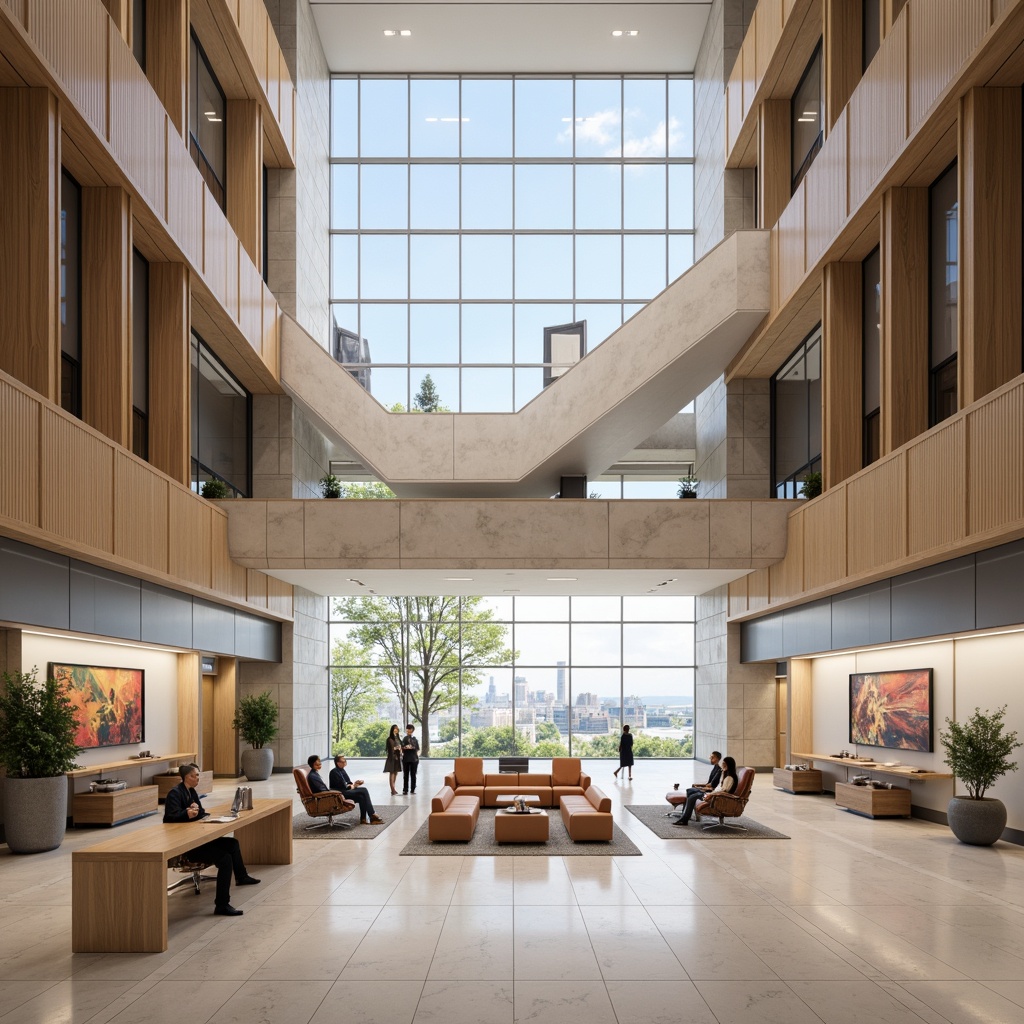 Prompt: Modern courthouse interior, sleek lines, minimalist decor, polished marble floors, high ceilings, grand staircase, open atrium, natural light, wooden accents, contemporary furniture, ergonomic seating, sophisticated color palette, neutral tones, subtle textures, abstract artwork, geometric patterns, metallic fixtures, energy-efficient lighting, airy feel, spacious corridors, panoramic views, 1/1 composition, softbox lighting, realistic reflections.