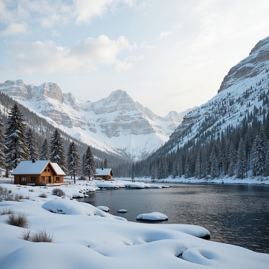 Prompt: Nordic landscape, snow-capped mountains, serene lakeside, wooden cabins, natural textures, earthy tones, calming blues, creamy whites, warm beiges, rich wood accents, minimal ornamentation, clean lines, functional simplicity, cozy atmosphere, soft diffused lighting, shallow depth of field, 1/1 composition, realistic renderings, ambient occlusion.