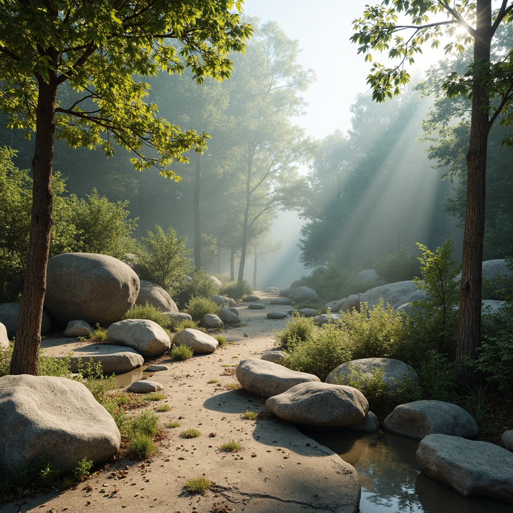 Prompt: Earthy tones, sage greens, sandy beiges, driftwood grays, sky blues, misty morning fog, warm sunlit rocks, moss-covered stones, forest floor textures, organic shapes, natural materials, woven fibers, botanical patterns, gentle watercolor effects, soft focus, atmospheric perspective, 1/2 composition, serene ambiance.