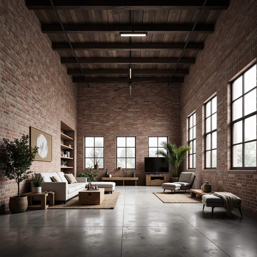 Prompt: Industrial warehouse interior, minimalist Scandinavian design, exposed brick walls, polished concrete floors, steel beams, wooden accents, monochromatic color scheme, functional lighting fixtures, simple furniture pieces, natural textiles, cozy throw blankets, industrial-chic decor, atmospheric shadows, softbox lighting, 1/2 composition, medium depth of field, realistic render.