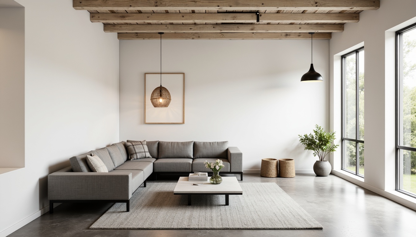 Prompt: Monochromatic living room, sleek low-profile sofa, minimalist coffee table, sparse decorative accents, creamy white walls, polished concrete floors, industrial metal lighting fixtures, airy floor-to-ceiling windows, subtle natural textiles, gentle warm illumination, shallow depth of field, 1/1 composition, soft focus, realistic reflections, ambient occlusion.